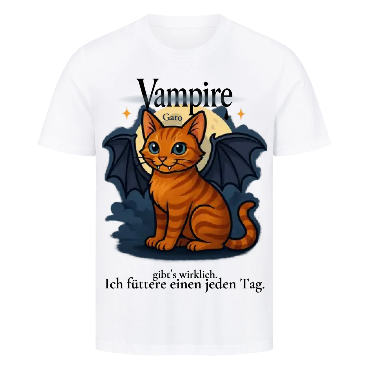 Süsse Vampir Katze T-Shirt - Eigenes Bild + Name
