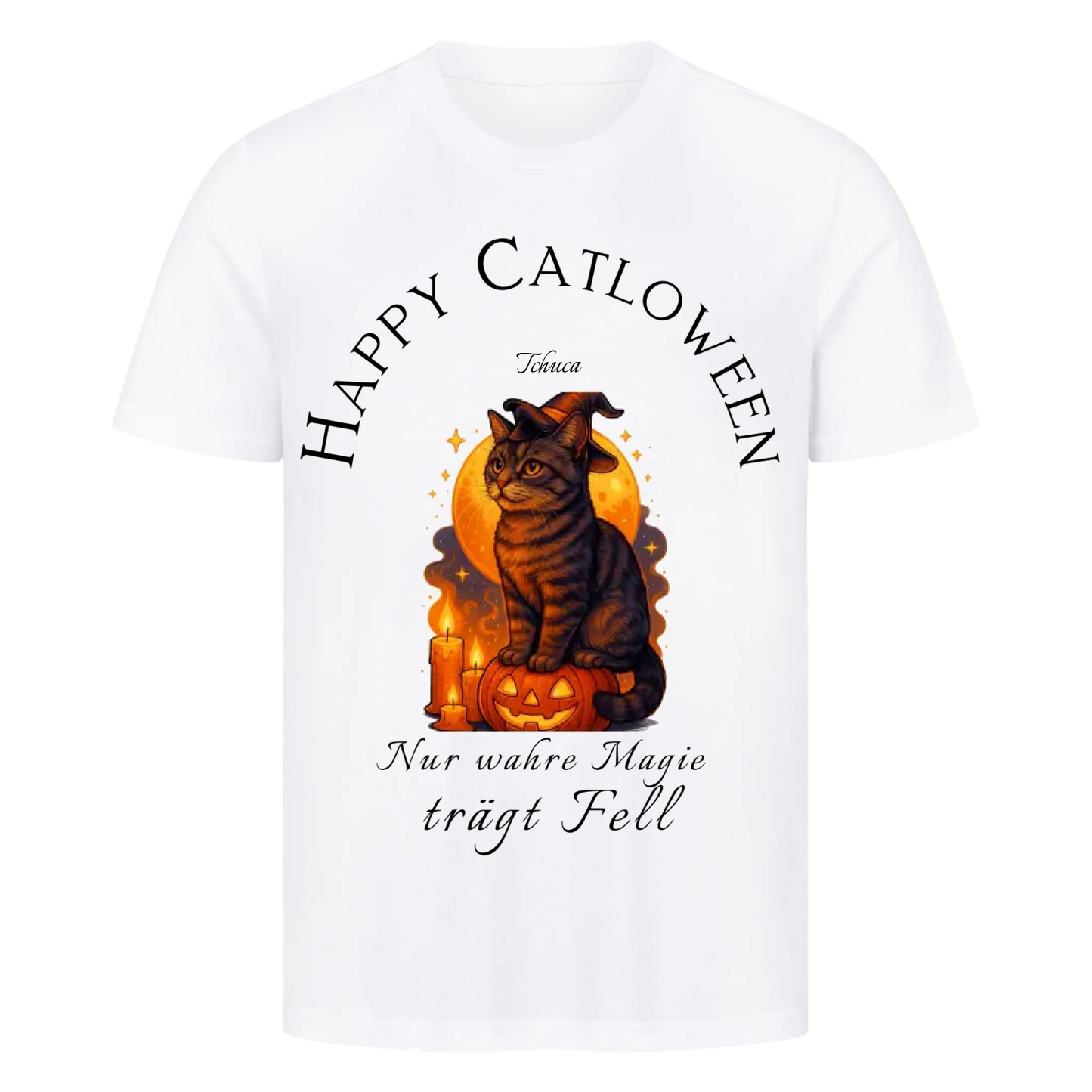 Happy Catloween Hexe T-Shirt - Eigenes Bild + Name