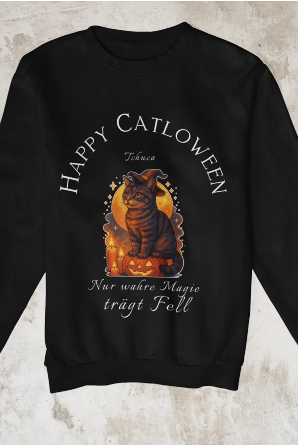 Unisex Sweatshirt Happy Catloween - Deine Katze als süße Hexe
