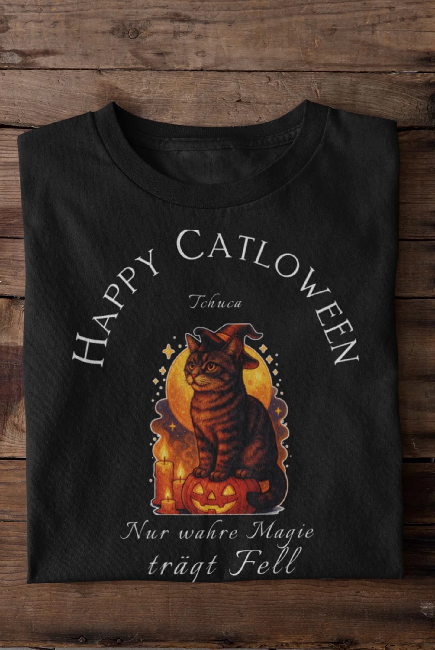 Happy Catloween Hexe T-Shirt - Eigenes Bild + Name