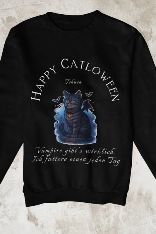Happy Catloween Vampir Sweatshirt - Eigenes Bild + Name