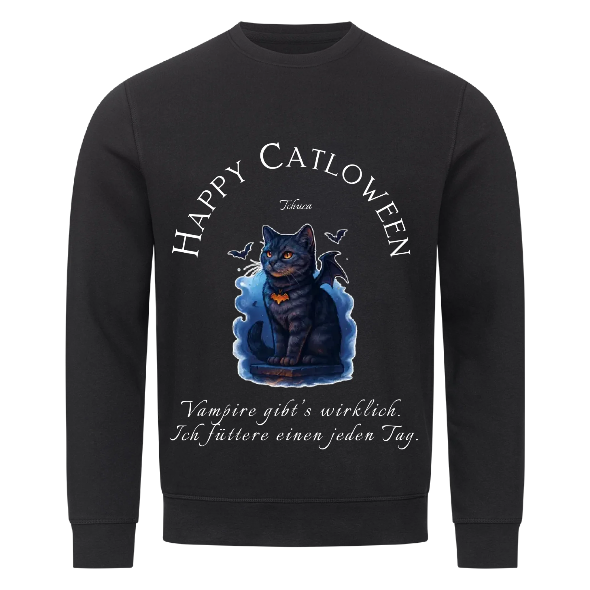 Happy Catloween - Katze als kleiner Vampir - Individuelles Premium Sweatshirt (Unisex)