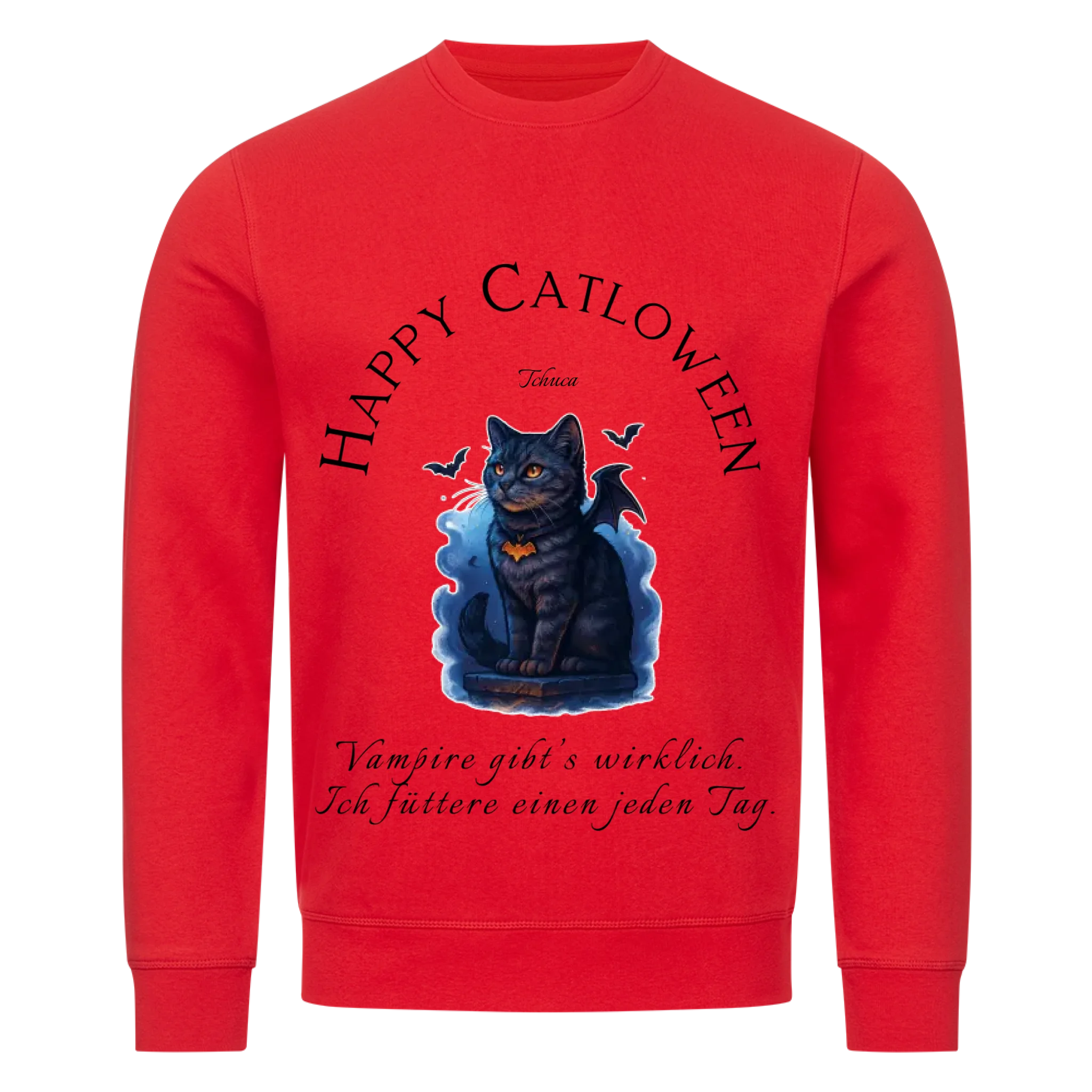 Happy Catloween - Katze als kleiner Vampir - Individuelles Premium Sweatshirt (Unisex)