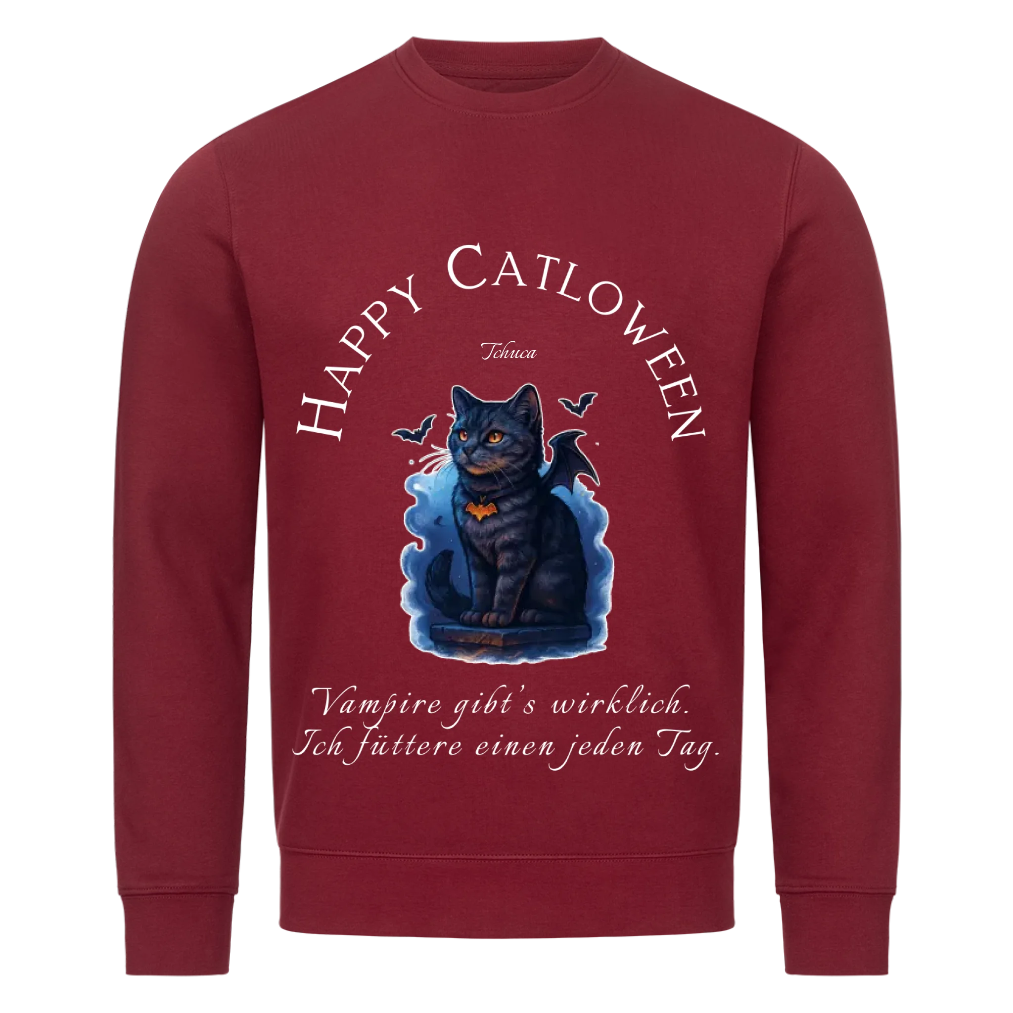 Happy Catloween - Katze als kleiner Vampir - Individuelles Premium Sweatshirt (Unisex)