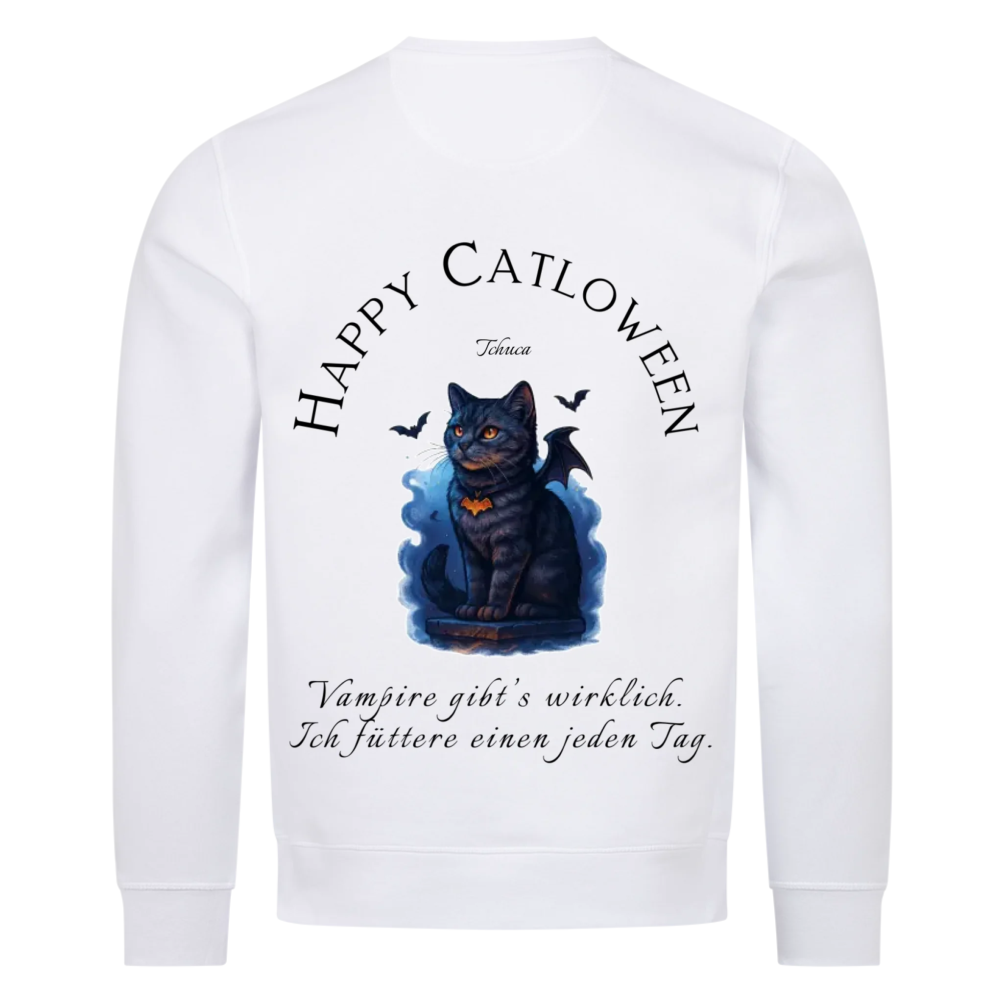 Happy Catloween - Katze als kleiner Vampir - Individuelles Premium Sweatshirt (Unisex)
