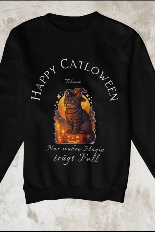 Happy Catloween - Katze als süße Hexe - Individuelles Premium Sweatshirt (Unisex)