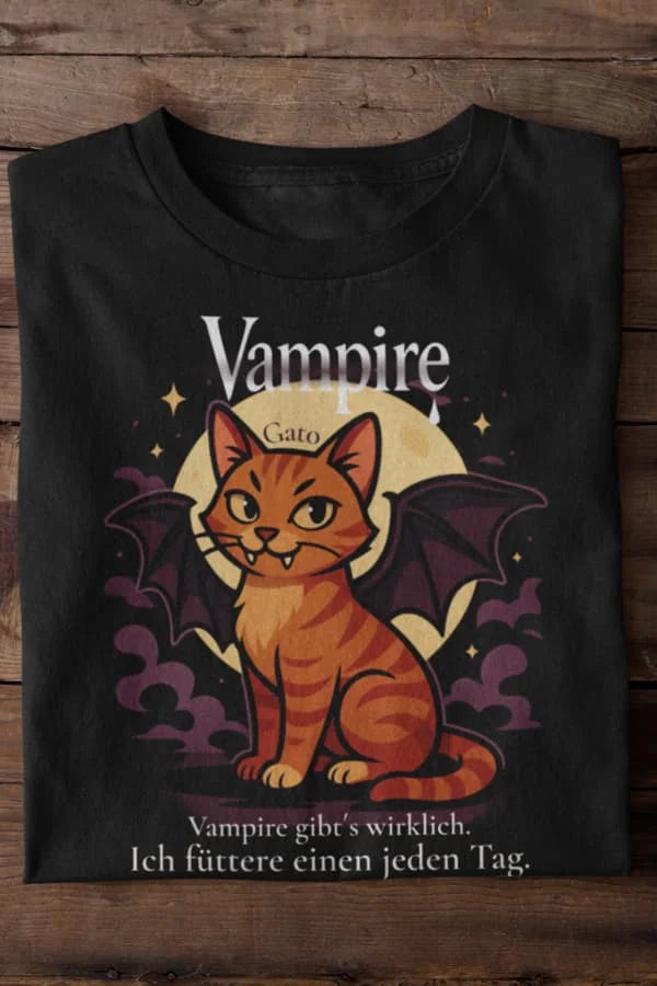Süsse Vampir Katze T-Shirt  - Eigenes Bild + Name