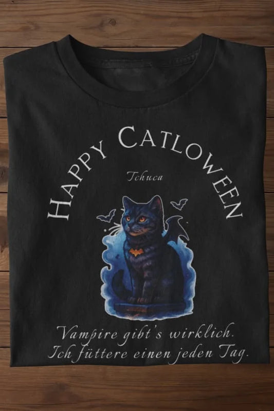 Happy Catloween Vampir T-Shirt - Eigenes Bild + Name