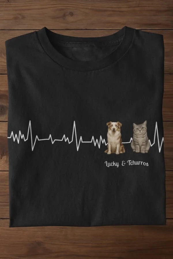 Herzschlag Haustier T-Shirt - Eigenes Bild + Name