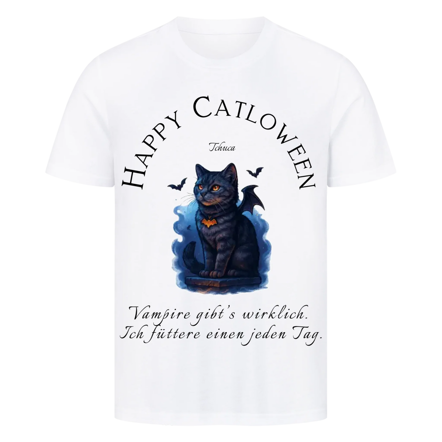 Happy Catloween Vampir T-Shirt - Eigenes Bild + Name