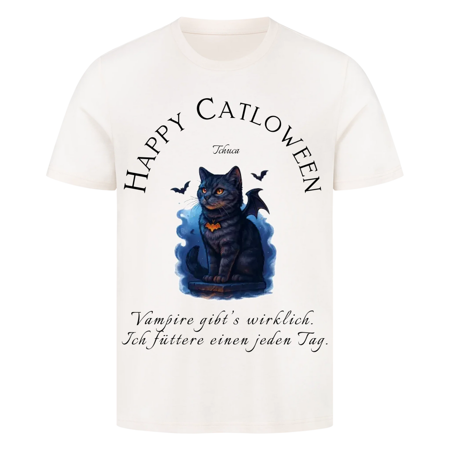 Happy Catloween Vampir T-Shirt - Eigenes Bild + Name