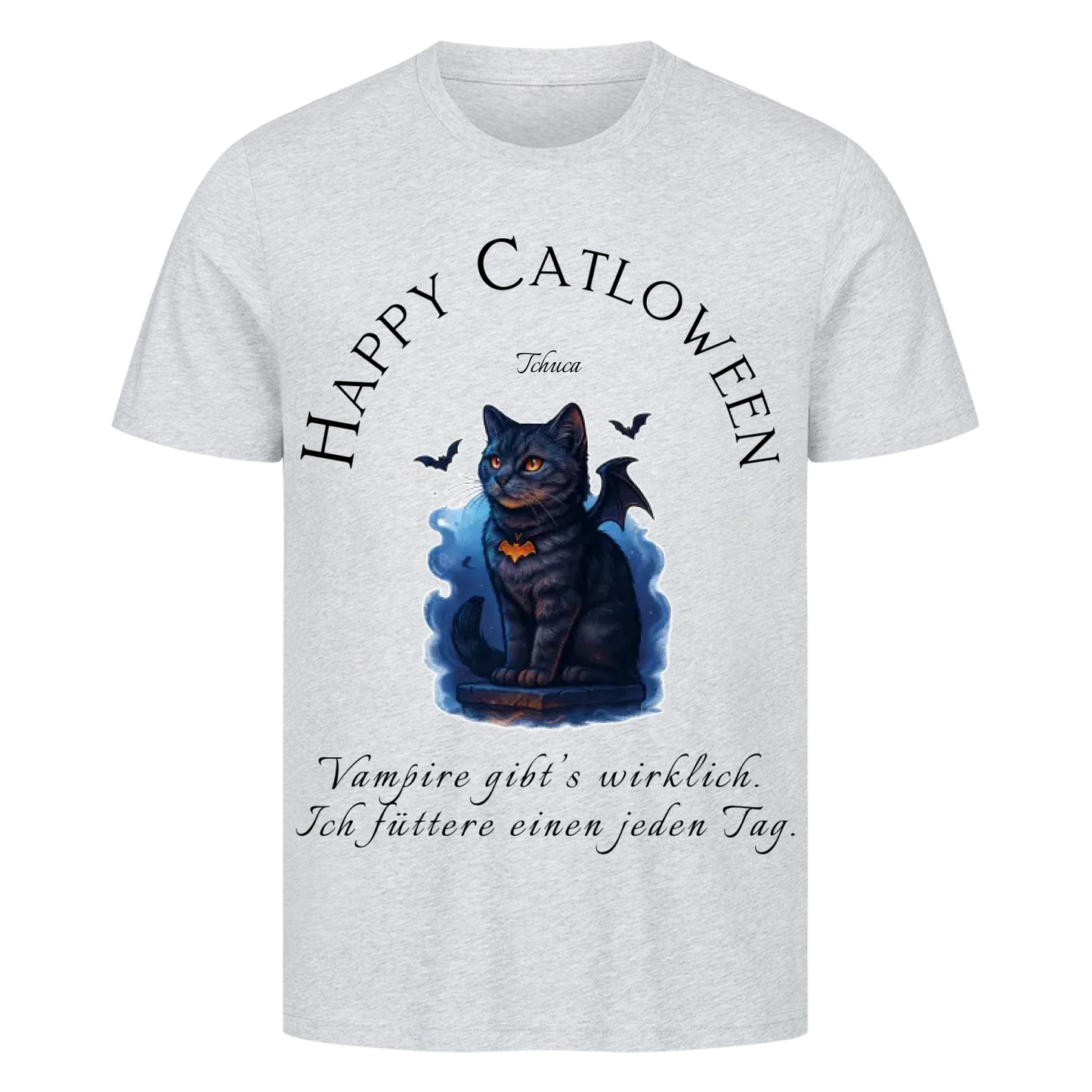 Happy Catloween Vampir T-Shirt - Eigenes Bild + Name