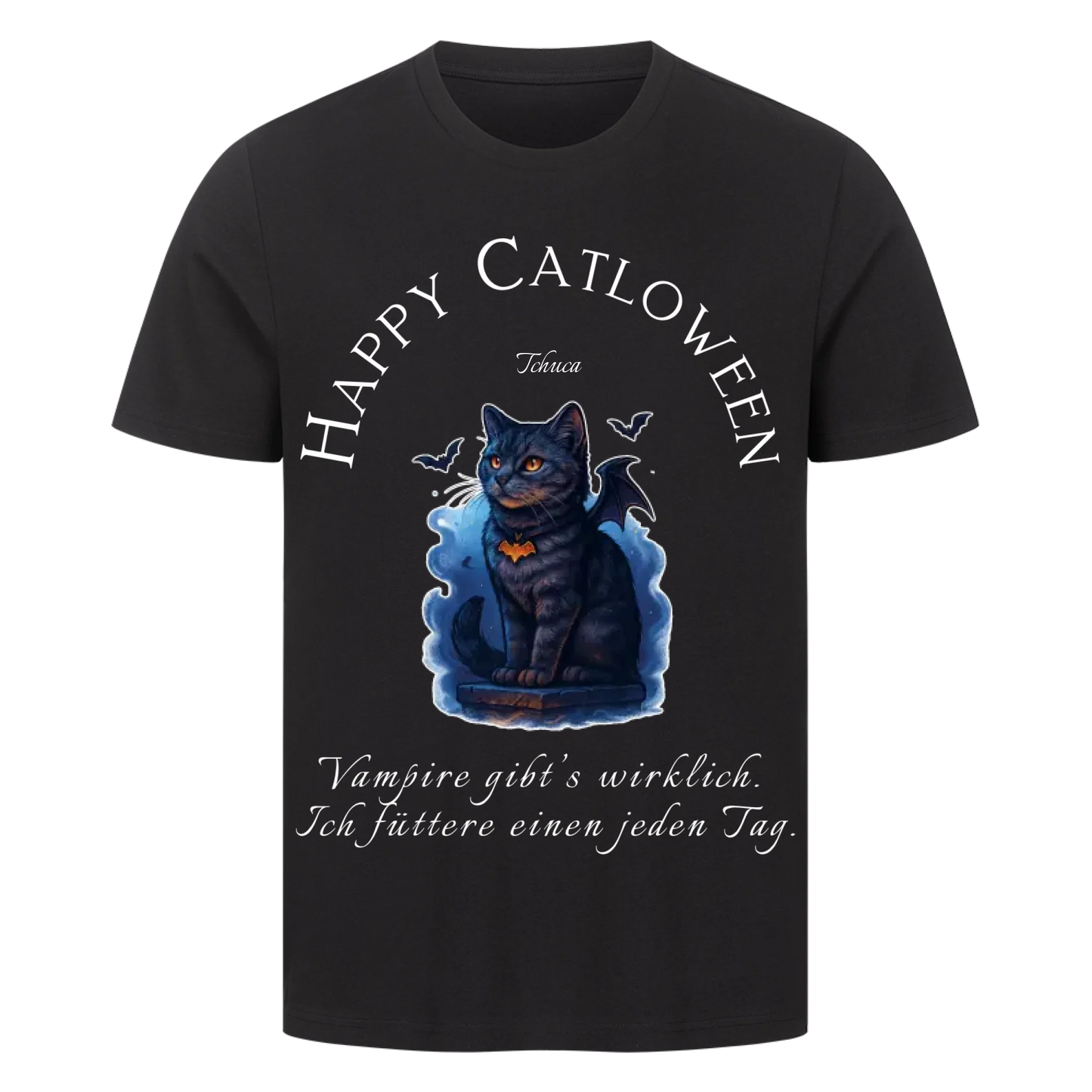 Happy Catloween Vampir T-Shirt - Eigenes Bild + Name