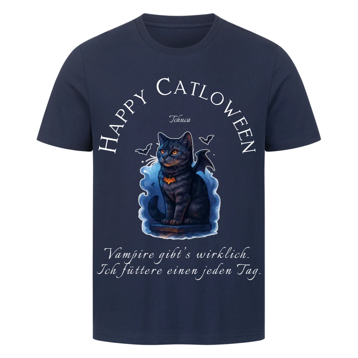 Happy Catloween Vampir T-Shirt - Eigenes Bild + Name