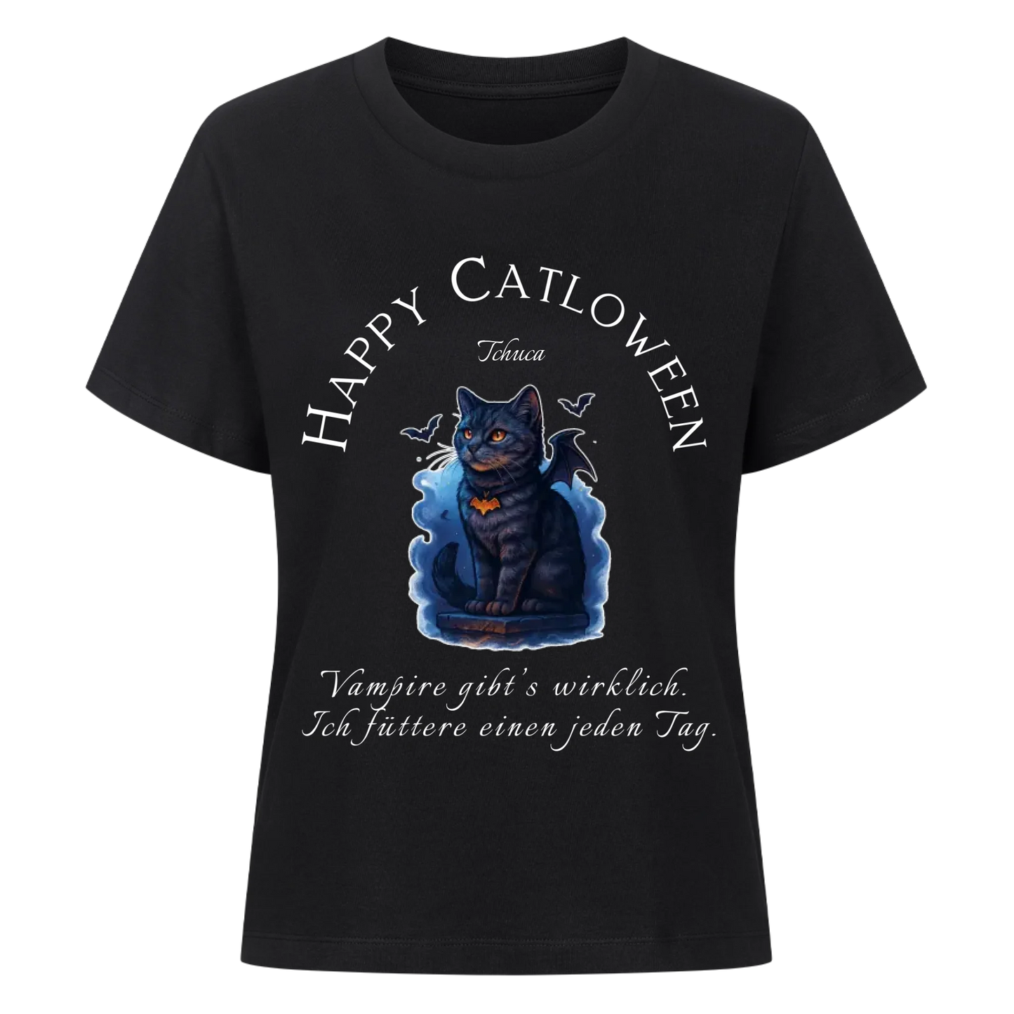 Happy Catloween Vampir T-Shirt - Eigenes Bild + Name