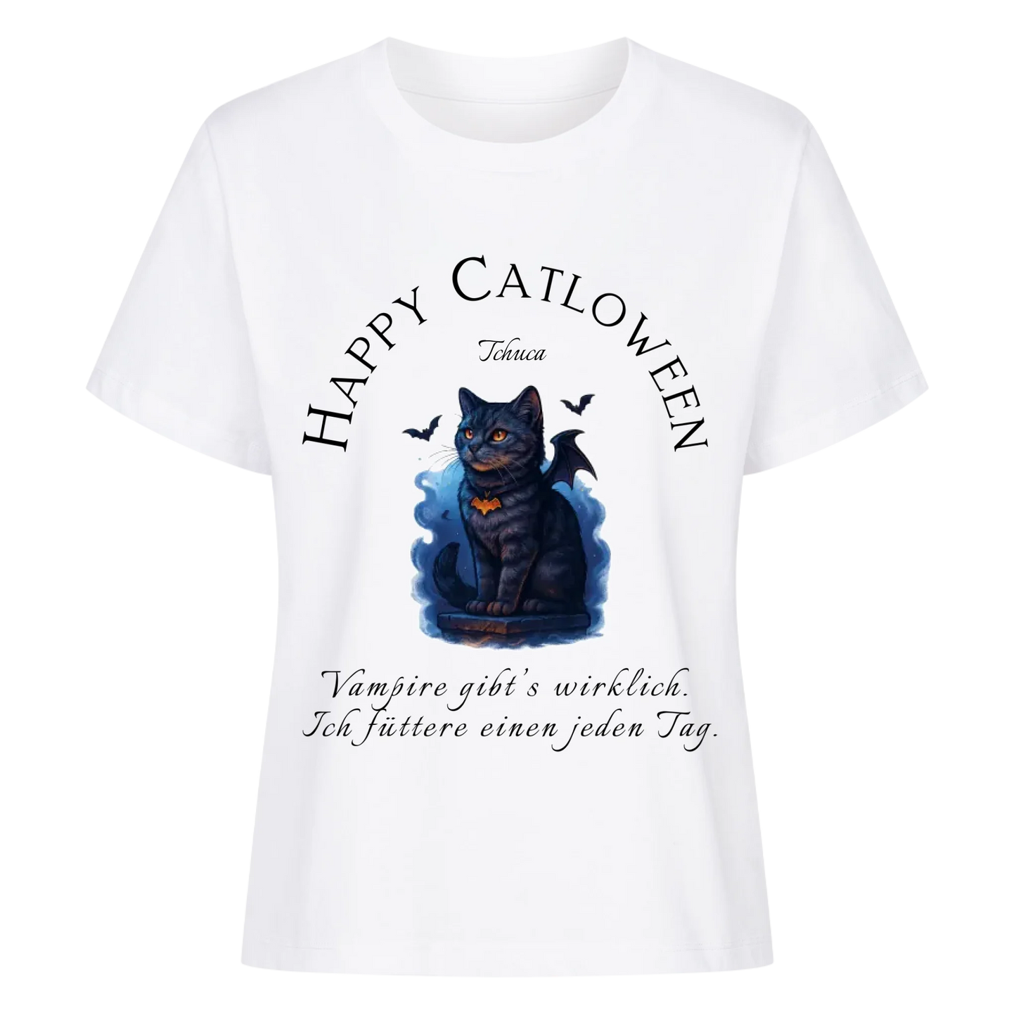 Happy Catloween Vampir T-Shirt - Eigenes Bild + Name