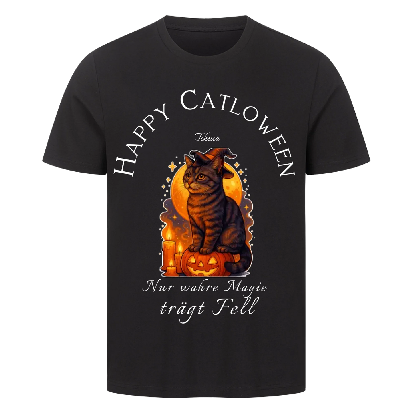 Happy Catloween Hexe T-Shirt - Eigenes Bild + Name