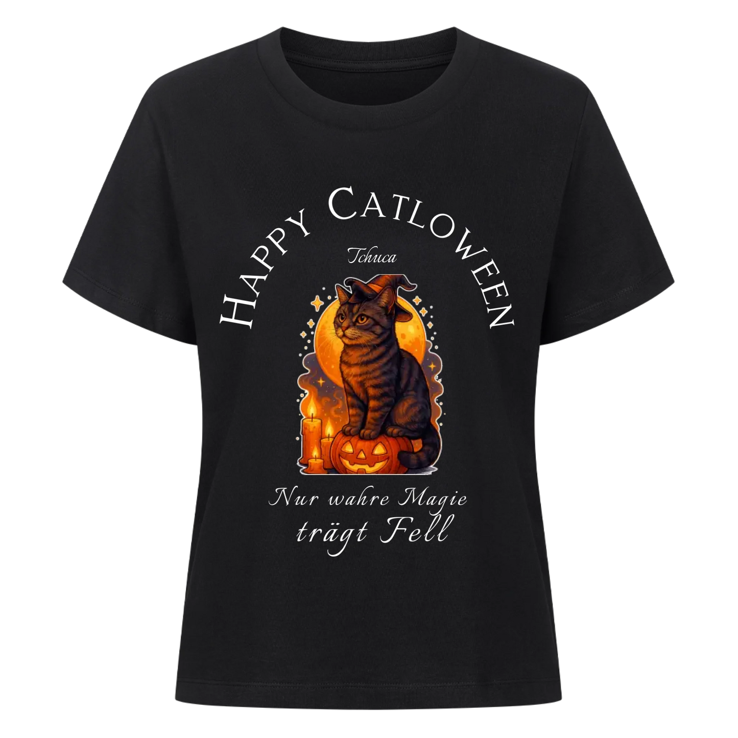 Happy Catloween Hexe T-Shirt - Eigenes Bild + Name