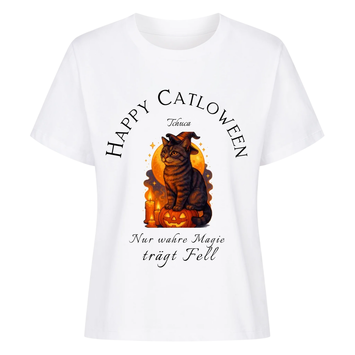Happy Catloween Hexe T-Shirt - Eigenes Bild + Name