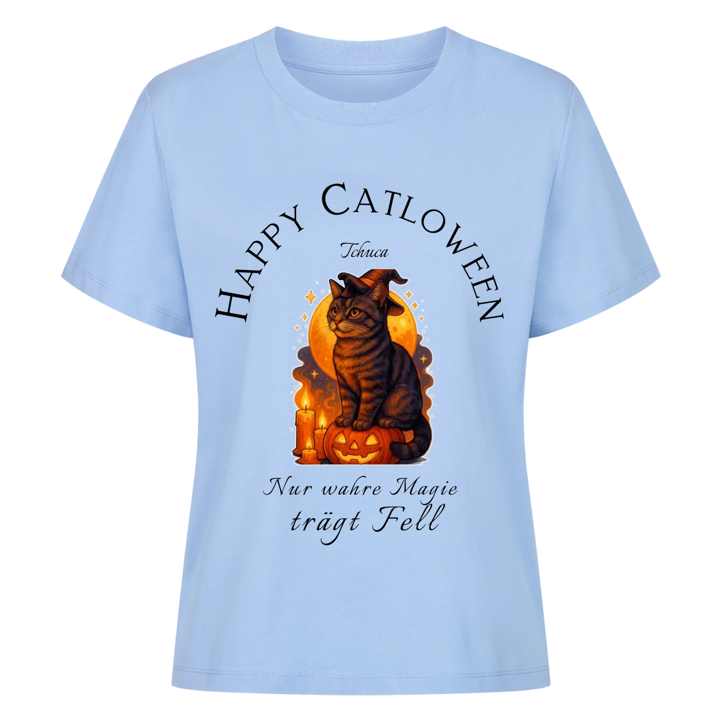 Happy Catloween Hexe T-Shirt - Eigenes Bild + Name