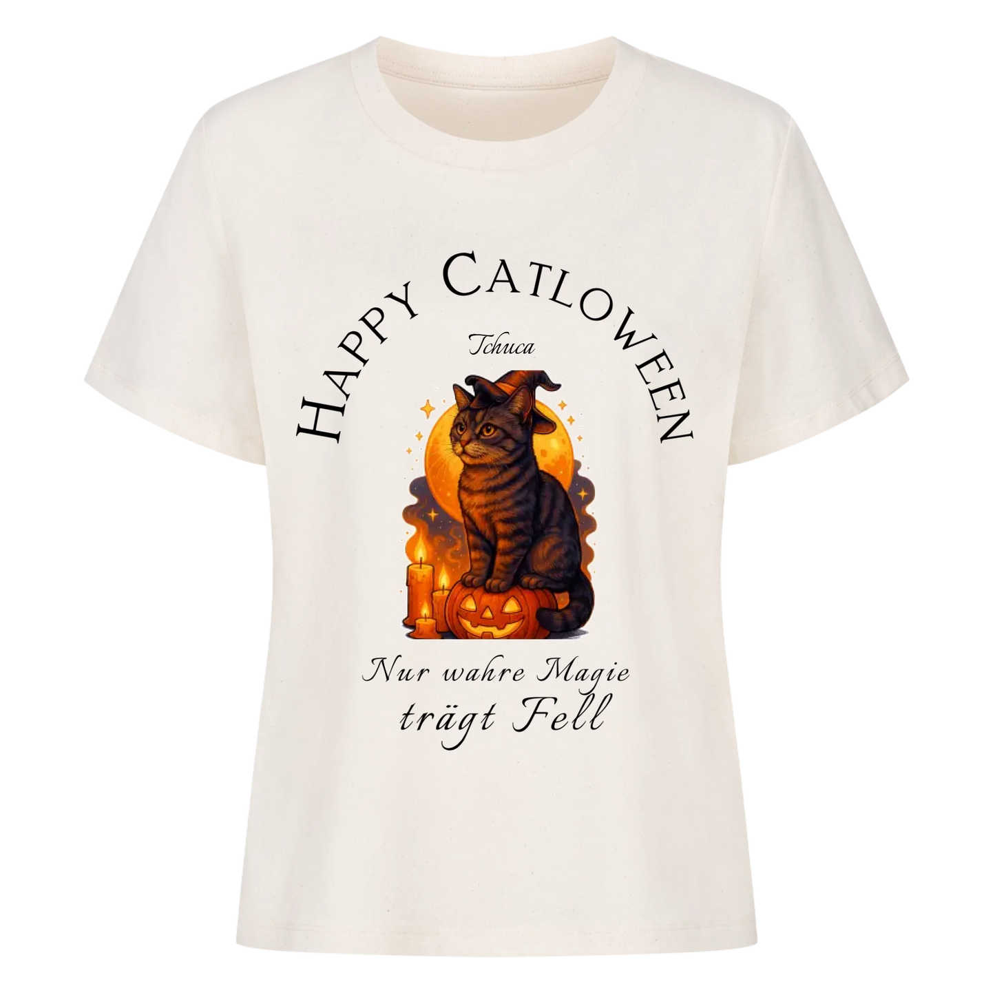 Happy Catloween Hexe T-Shirt - Eigenes Bild + Name