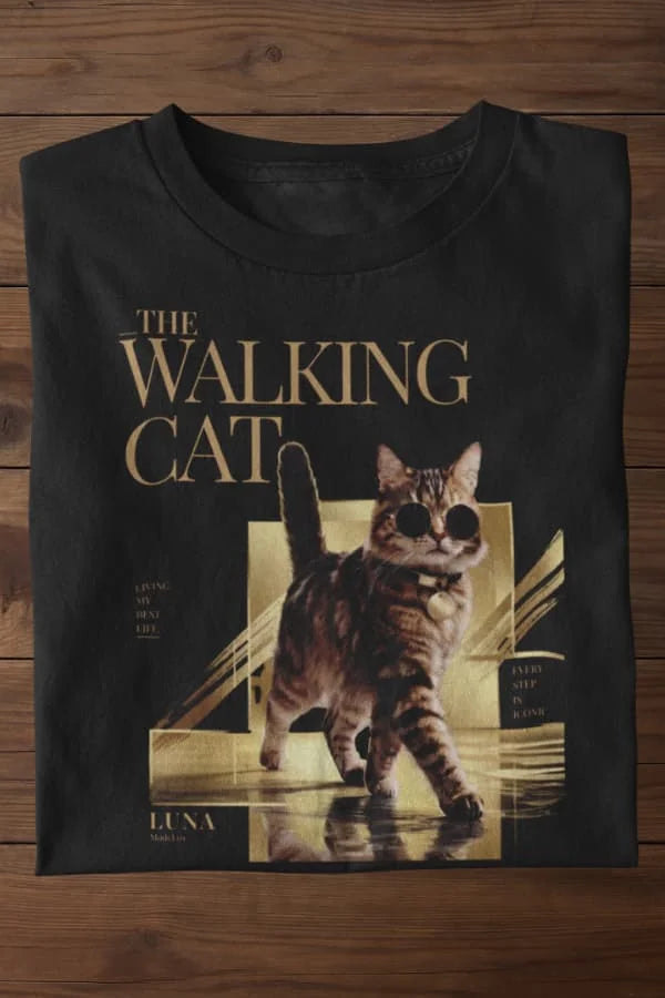 Walking Cat T-Shirt - Eigenes Foto + Name