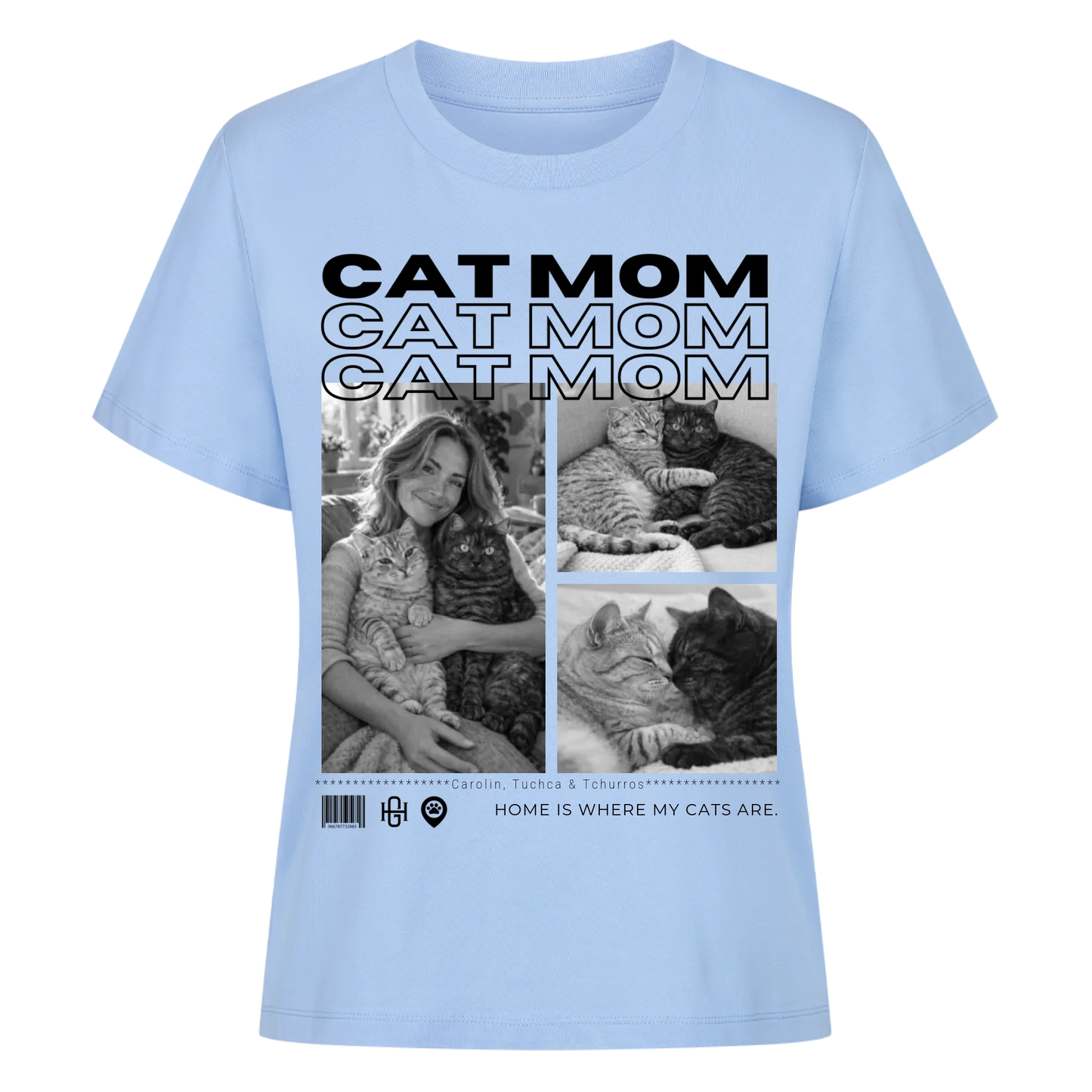Cat Mom T-Shirt - Eigene Fotos + Namen