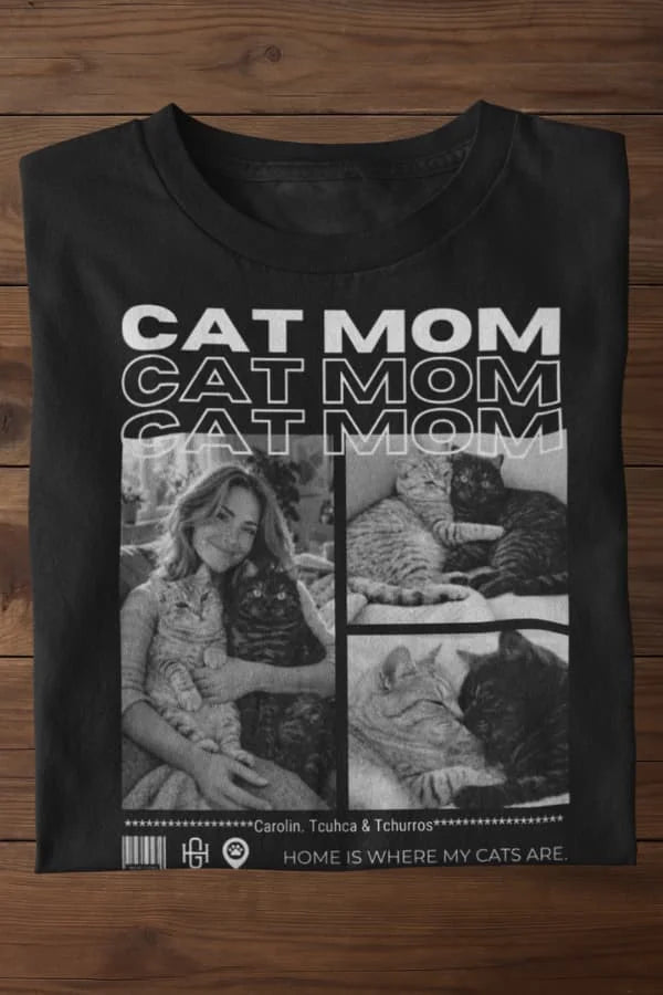 Cat Mom T-Shirt - Eigene Fotos + Namen