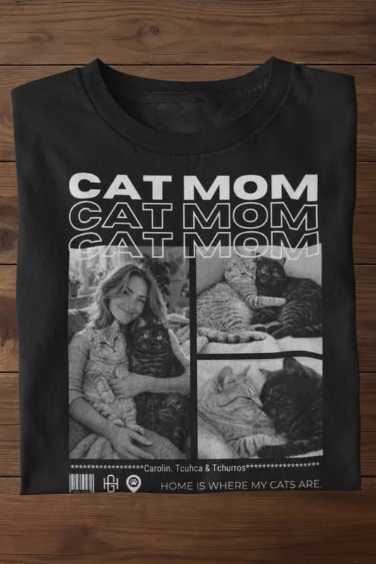 Cat Mom T-Shirt - Eigene Fotos + Namen