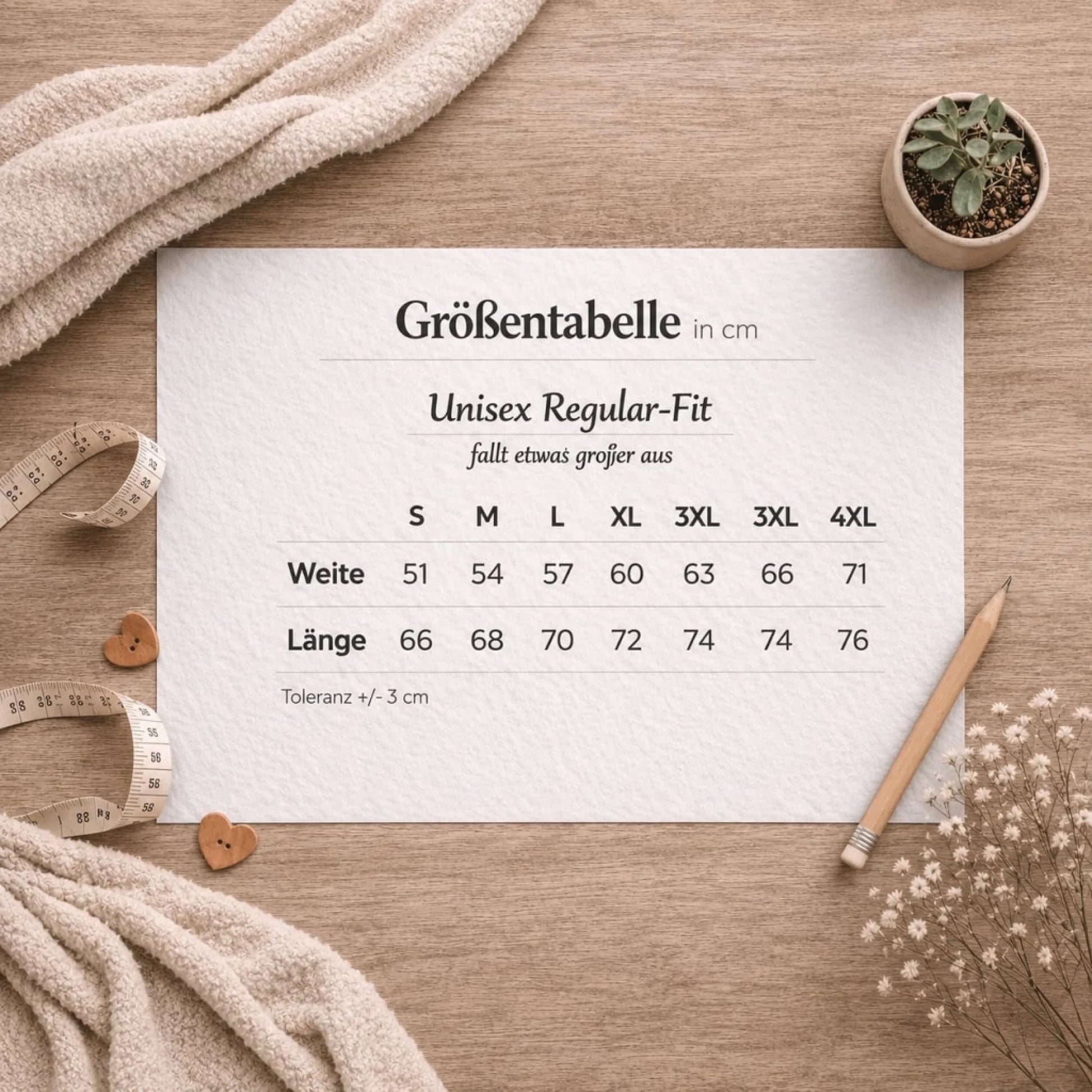 Größentabelle T-Shirt Unisex