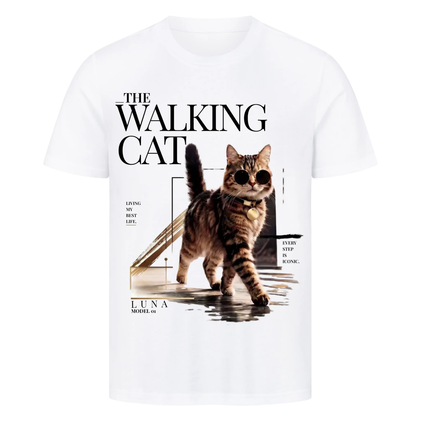 Walking Cat T-Shirt - Eigenes Foto + Name