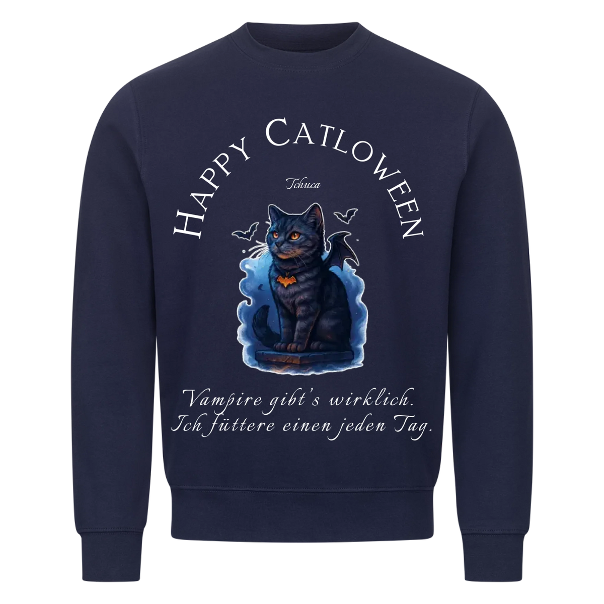 Happy Catloween Vampir Sweatshirt - Eigenes Bild + Name
