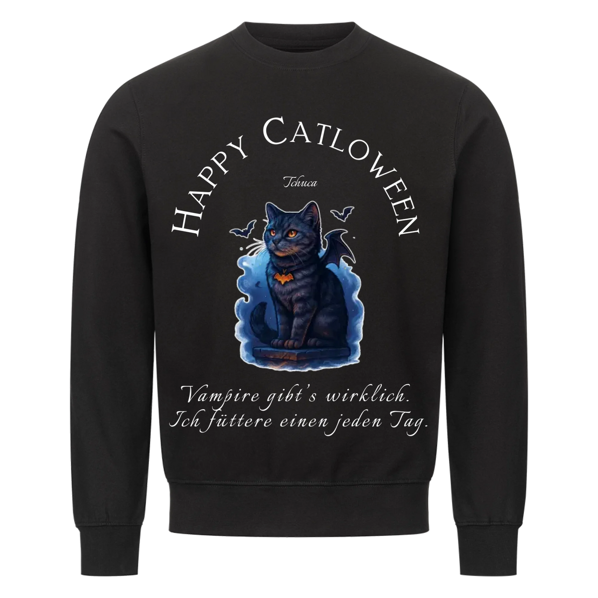 Happy Catloween Vampir Sweatshirt - Eigenes Bild + Name