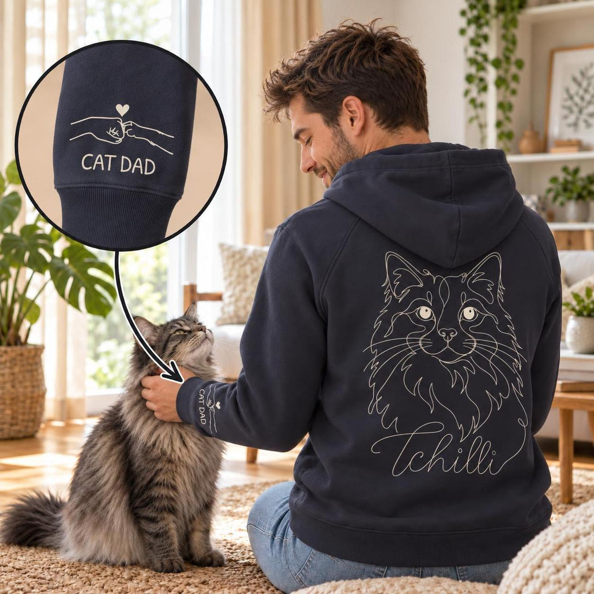 Cat Dad - Hoodie mit Ärmeldruck II