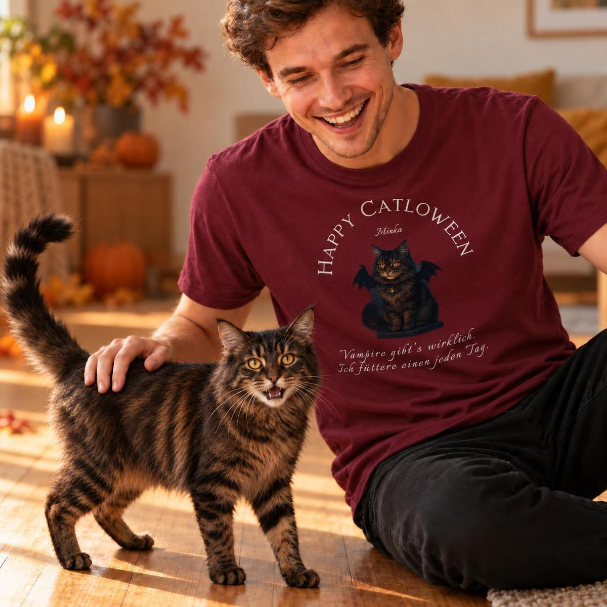 Happy Catloween Vampir T-Shirt - Eigenes Bild + Name