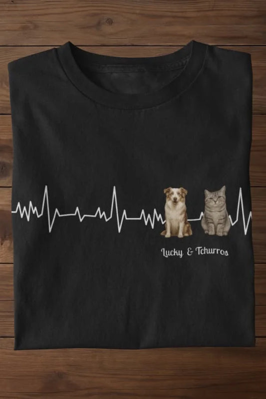 Herzschlag Haustier T-Shirt - Eigenes Bild + Name