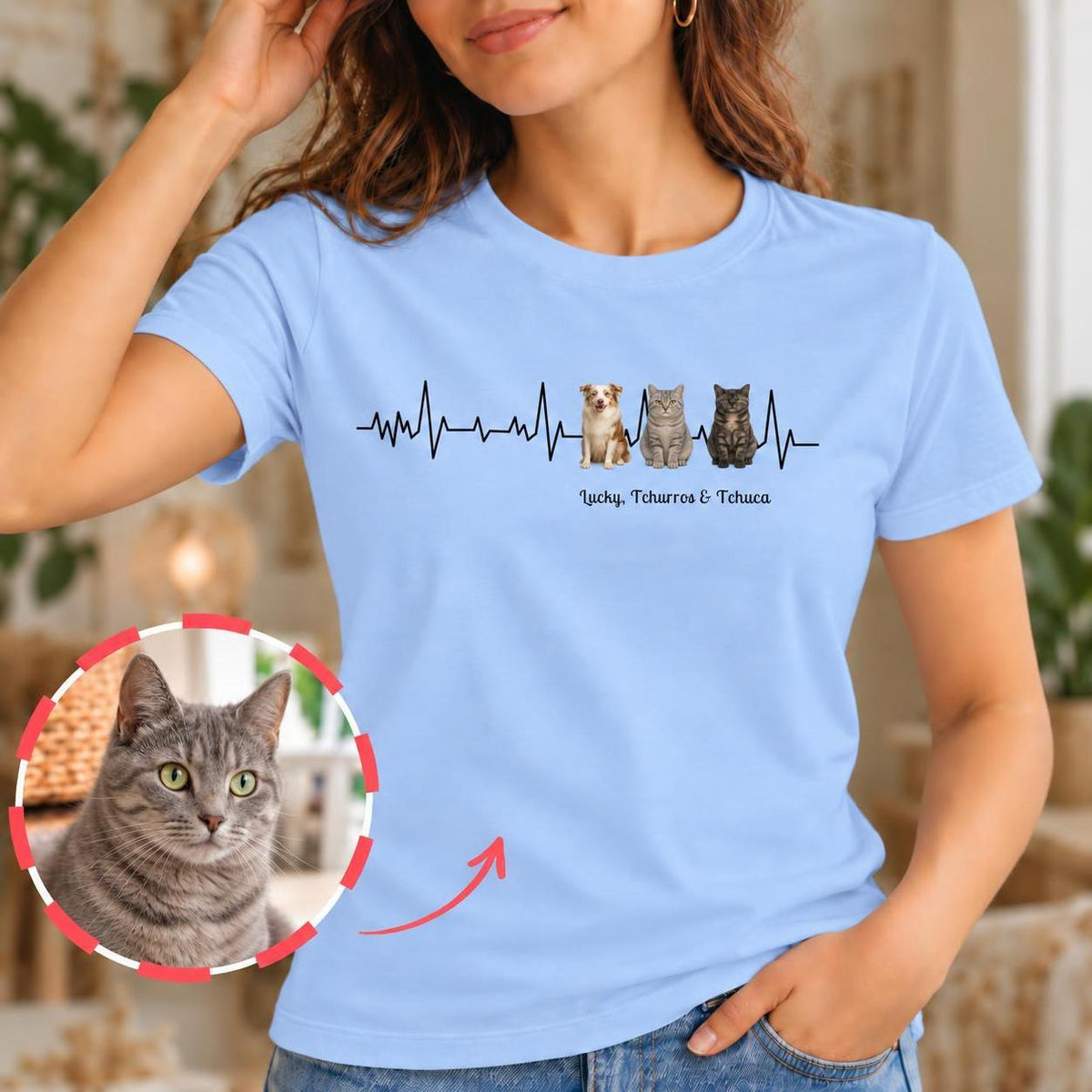 Herzschlag Haustier T-Shirt - Eigenes Bild + Name