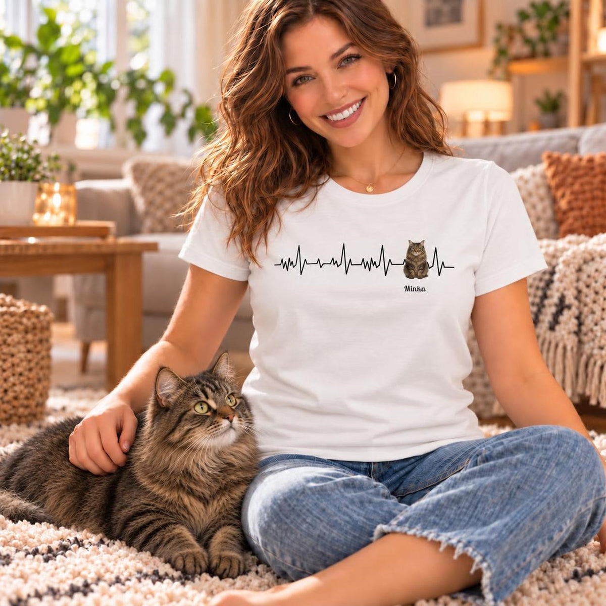 Herzschlag Haustier T-Shirt - Eigenes Bild + Name