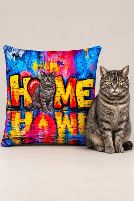 Kissen Katze "HOME Graffiti"