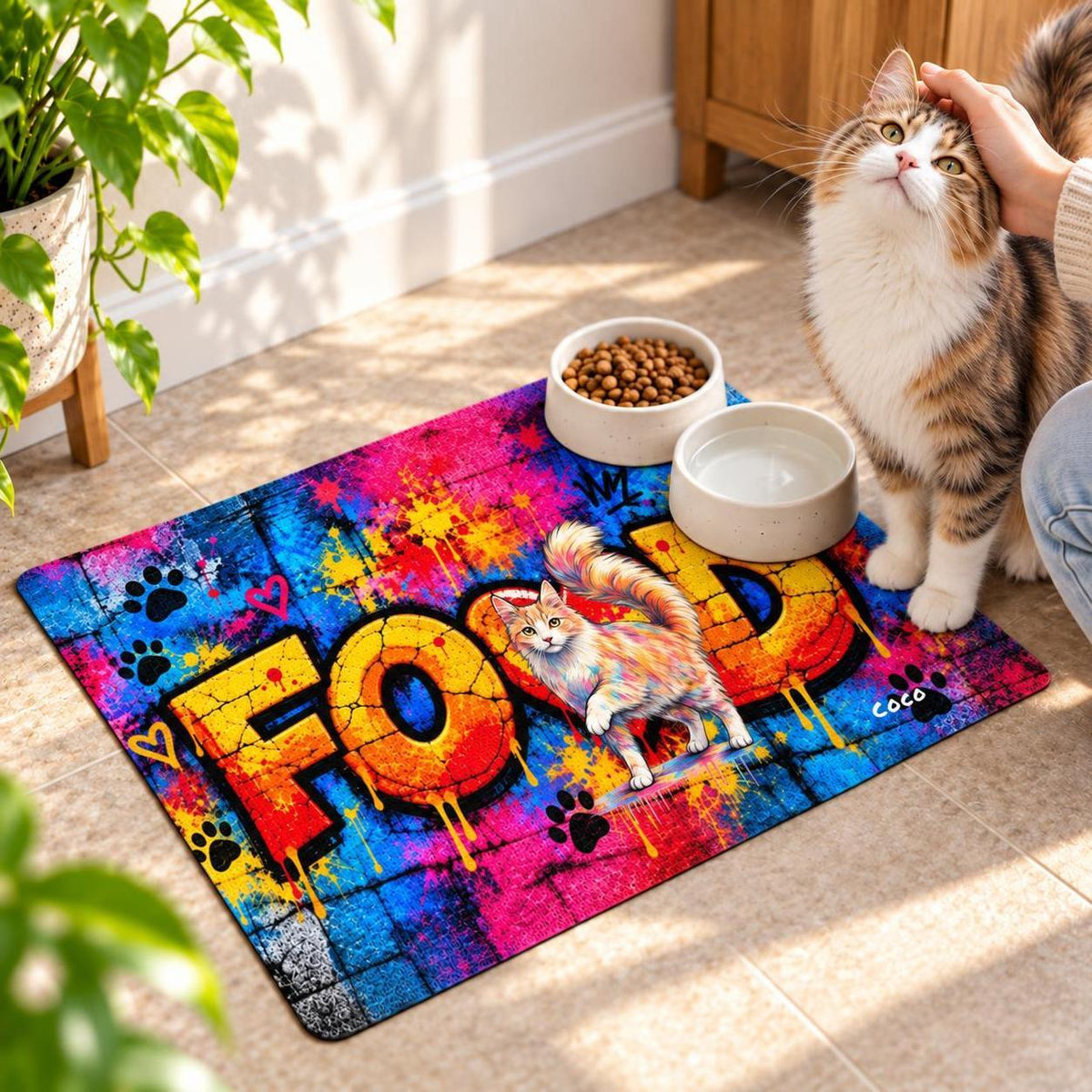 Napfunterlage Katze "FOOD Graffiti"