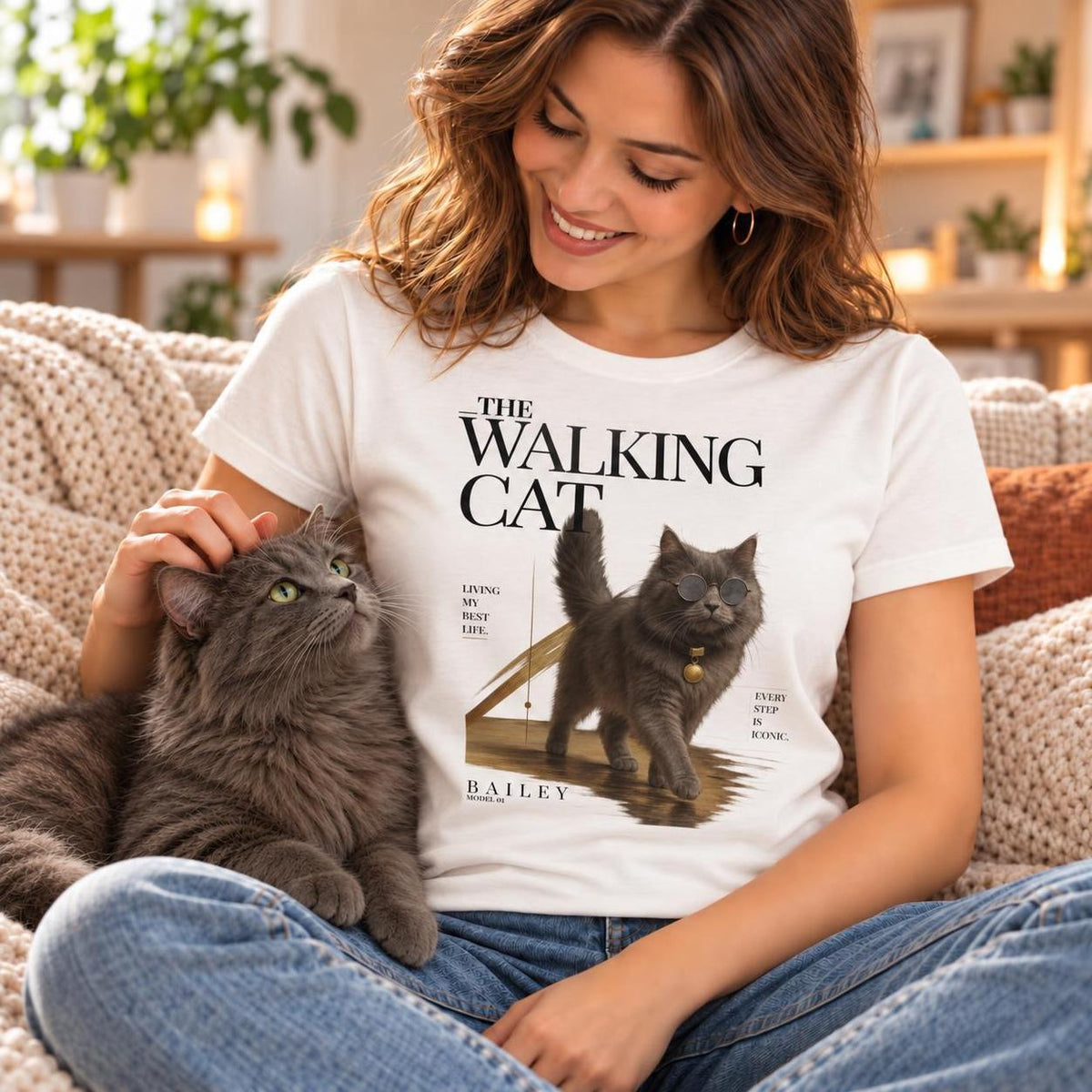 Walking Cat T-Shirt - Eigenes Foto + Name