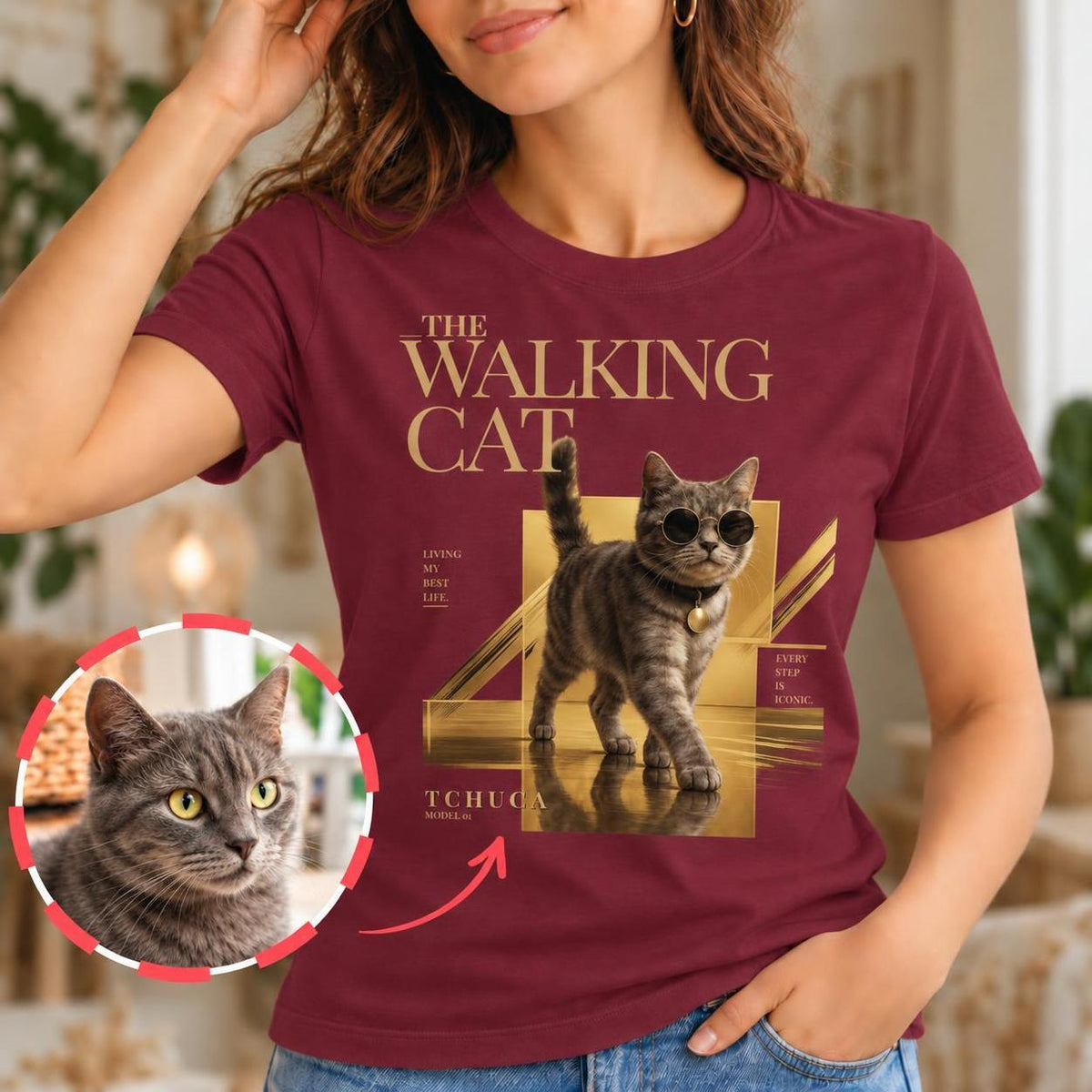 Walking Cat T-Shirt - Eigenes Foto + Name