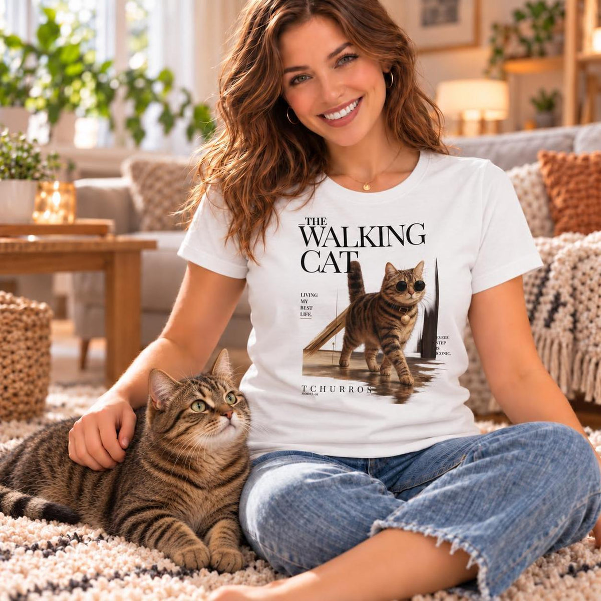 Walking Cat T-Shirt - Eigenes Foto + Name